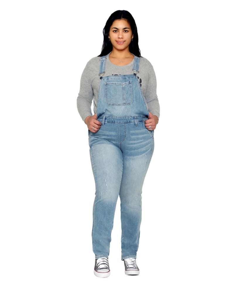 Front of a model wearing a size 10 Denim Overall - Naomi in NAOMI by Slink Jeans. | dia_product_style_image_id:310775